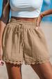 2025s 2025 Spring Summer New Women's Fashion Lace Trim Beach Casual Loose Drawstring Shorts_ecoleips.com