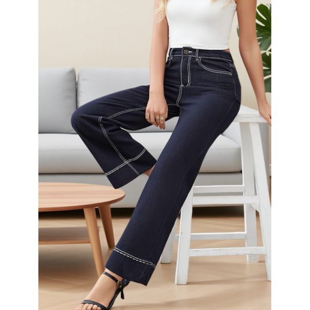 High Waisted Straight Leg Jeans for Women Dark Navy Blue with High Stitch Decoration New Style 2025 Factory Direct Wholesale_ecoleips.com