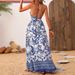 Women's Clothing Fashion Elegant Deep V Neck Back Cross Long Printed Dress_ecoleips.com