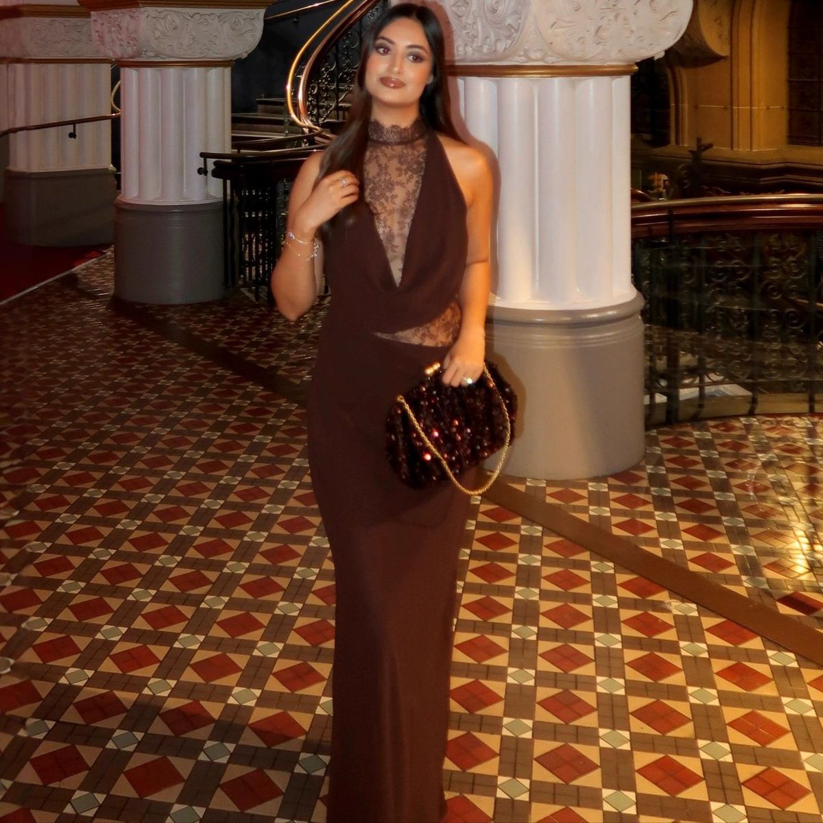 Women's Sexy Halter Lace Panel Sleeveless Bodycon Maxi Dress – Elegant Evening Party Gown_ecoleips.com
