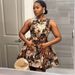 Women's Clothing Summer New Temperament Round Neck Printed High Waist A- Word Sleeveless Short Dress_ecoleips.com