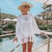 Women's Crochet Lace Fringe Beach Cover Up – Boho Chic Bikini Wrap, Lightweight Sun Protection Shirt, One Size Fits All_ecoleips.com