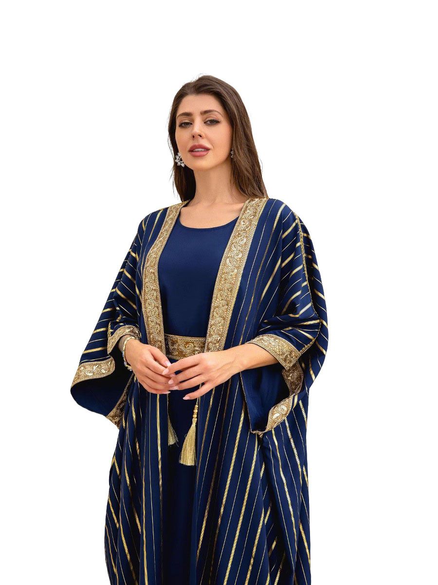 Muslim Women's Dress Summer Gold Foil Abaya Two-Piece Set_ecoleips.com