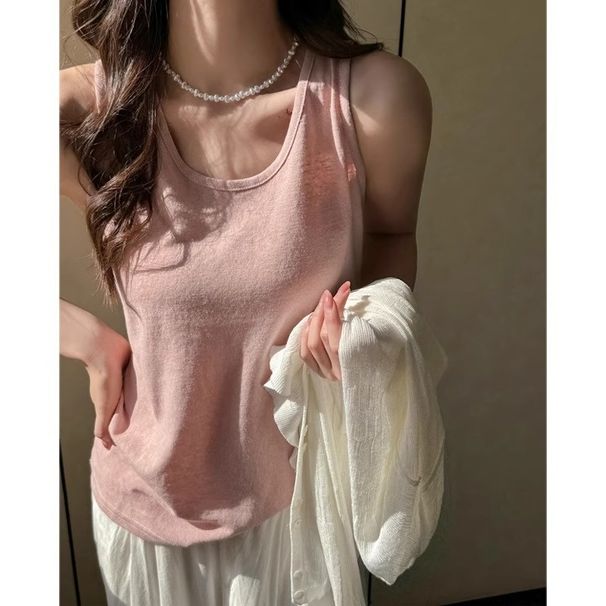 2025 Summer New Linen Thin Women Snowflake Cotton Camisole Sleeveless Top Korean Style Hot Girl Trend_ecoleips.com