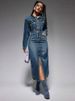K Women's Lapel Button Long Sleeved Slit New Denim Long Dress_ecoleips.com