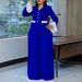 Fashion Women's Trumpet Sleeve Tops Pleated Wide Leg Pants Set Color Matching Two Piece Set_ecoleips.com