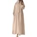 Women's Clothing Fashion Bow Tie Lapel Solid Color Long Sleeved Shirt Sundress Pocket Loose Cardigan Long Skirt_ecoleips.com