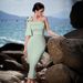 Elegant Strapless Bow Single Shoulder Evening Dress For Women, Formal Party Gown With High Waist, Mid-Length Flowy Skirt, Perfect For Banquet_ecoleips.com