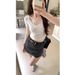 Pure Desire Lace Spliced Bow V-neck Short-sleeved T-shirt Female Summer Hot Girl Inner Slim Slimming Short Top_ecoleips.com