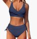 Women's Clothing Swimsuit Split Bikini Solid Color Cross Straps High Waist Swimsuit_ecoleips.com
