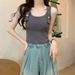 Wide-strap Backless Tank Top Women, Summer Design, Niche Style Trendy Girls, Sleeveless Short Camisole For Outerwear_ecoleips.com