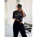 This Unique Cut-And-Print Round-Neck Pullover Short-Sleeved T-Shirt With Hot Rhinestones Features An Ins Style For Women_ecoleips.com