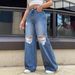 Women's High Waist Loose Fit Ripped Denim Jeans - Street Style Distressed Wide Leg Pants With Stretch Comfort_ecoleips.com
