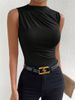 Women's Clothing Spring And Summer New Style Fashionable And Versatile Solid Color Pleated Sleeveless Pullover Half High Collar T Shirt_ecoleips.com