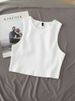 Summer New Ladies Retro Crop Top High Waist Slimming Stretch Slim Short Sleeveless Bottoming Top_ecoleips.com