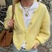 "Women's Casual Long Sleeve Cardigan Sweater - Soft Knit Open Front Coat, Lightweight Loose Fit Round Neck, Solid Color Spring (Yellow/White _ecoleips.com