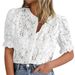 Women's Clothing Lace Short Sleeve Casual Shirt Button Shirt_ecoleips.com