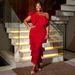 Cross-border One-shoulder Large Bow Tassel Slim-fit Fashion Evening Plus Size Women's Dress_ecoleips.com