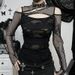Unique Women's Slim Fit Long Sleeved Top CF23498 Dark Style Sexy Mesh Ripped New Autumn Clothing_ecoleips.com