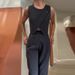 Women's Clothing solid color round neck button top temperament straight pants suit_ecoleips.com