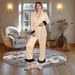Women's Clothing Solid Color Printed Long Sleeved Printed Long-Sleeve Lounge Set – Comfortable Polyester Pajama Pants & Top (S-6XL, Multiple Colors)_ecoleips.com
