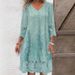 Women's Lace Trim Dress - Spring/Summer Solid Color A-Line V-Neck Flutter Sleeve Dress (Green, Blue, Camel)_ecoleips.com