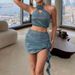 Sexy Hot Girl For Women Summer New Three-Dimensional Flower Halter Top High Waist Bodycon Short Skirt Two-Piece Set_ecoleips.com