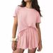 European American Summer Women's Soft Pajamas Ribbed Knit Ruffled Short-sleeve Home Casual Top And Shorts Set_ecoleips.com