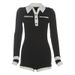 Women's Clothing Women's Slim High Waist Long Sleeve Jumpsuit Color Blocked Lapel Button Style Fashion Autumn_ecoleips.com
