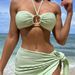 New European And American Style Sexy Bikini Three-Piece Set With Gauze Skirt, Halter Neck Solid Color Swimsuit, Hot Sale_ecoleips.com