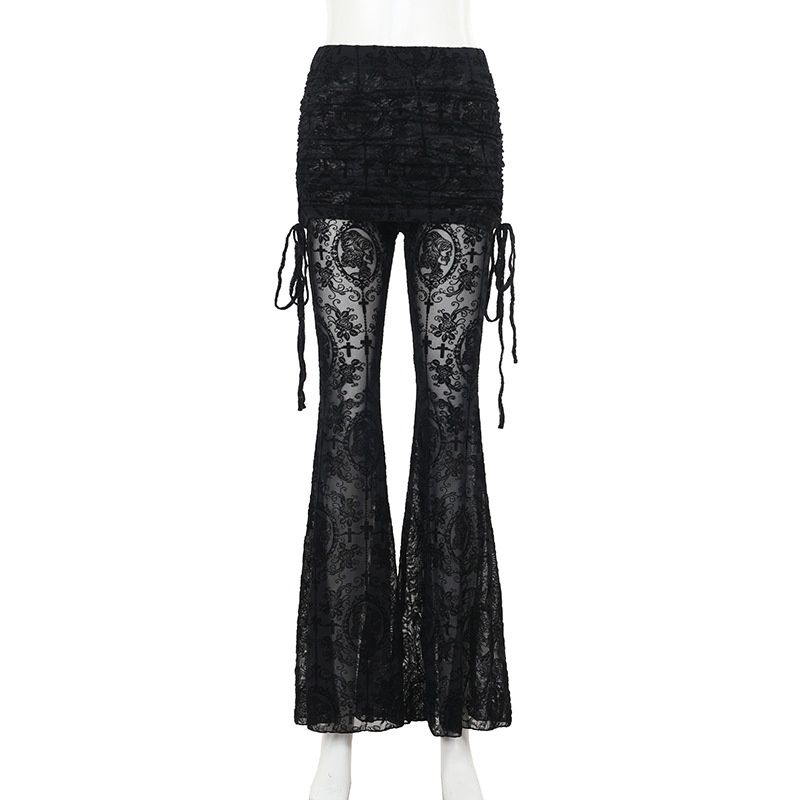 CF24374 Autumn New Dark Style Elegant Sexy Hot Girl Versatile Cross Velvet Skirt Pants For Women_ecoleips.com
