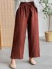 Suitable For All Seasons Wide-Leg 2025 Summer New Fashion Versatile Solid Color Linen Elastic Waist Drawstring Casual Pants For Women_ecoleips.com