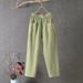 Suitable For All Seasons New Style Linen Casual Pants For Women, Summer Loose Straight Nine-Tenths Length Harem Pants, Color Slimming Trendy_ecoleips.com