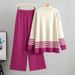 K Fashion Casual Suit For Women; Half-turtleneck Striped Sweater With Wide-leg Pants Two-piece Set_ecoleips.com