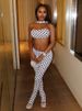 Weird Puss Hottie Polka Dot 2-Piece Set Women Halter Chest Wrapped Backless Top+Ruched Peach Hip Pants Stretch Skinny Clubwear_ecoleips.com