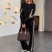 Women's Sporty Two Piece Set Leopard Print High Waisted Straight Leg Trousers Casual Style Top And Bottom Ensemble_ecoleips.com