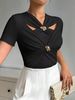 Net Red With The Spring Summer New Girl Metal Buckle Cross Design Dark Spice Girl Long Sleeve T-shirt_ecoleips.com