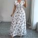 Short Sleeve Tie New Printed V-Neck Long Dress Cross-Border Summer Waist-Cinching Women's Clothing_ecoleips.com