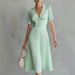 Women's Polo Collar Long Sleeve Dress Chiffon Top Pleated_ecoleips.com