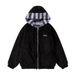 girl Reversible Color-Block Fuzzy Striped Hooded Cotton Jacket For Women, Lazy Style, Loose Fit, Versatile, Thickened, Warm,_ecoleips.com