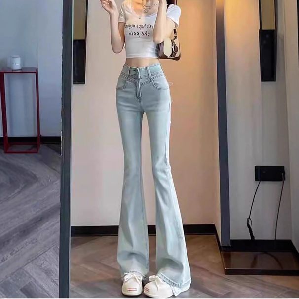 American Retro Light-colored Flared Jeans For Women, 2025 Autumn And Winter New Style, High-waisted, Hip-lifting,_ecoleips.com