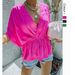 Women's Clothing Spring And Summer New Style Cotton V Neck Elastic Waist Casual Fashion Short Sleeved Shirt 22133_ecoleips.com
