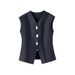 Women's Clothing Blue Casual V Neck Vest Summer Designed Waistcoat Vest Jacket_ecoleips.com
