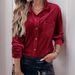 Top Simple And Versatile Solid Color Lapel Lantern Sleeve Shirt_ecoleips.com