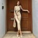 Women's Elegant Long Dress Early Spring Fashion Mesh Print Design Waist Cinching Hip Hugging Skirt_ecoleips.com