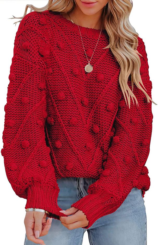 Aria Basics Aria Basics 2025 Autumn Winter New Cross-Border European American Foreign Trade Pom-Pom Knit Loose Long Sleeve Pullover_ecoleips.com