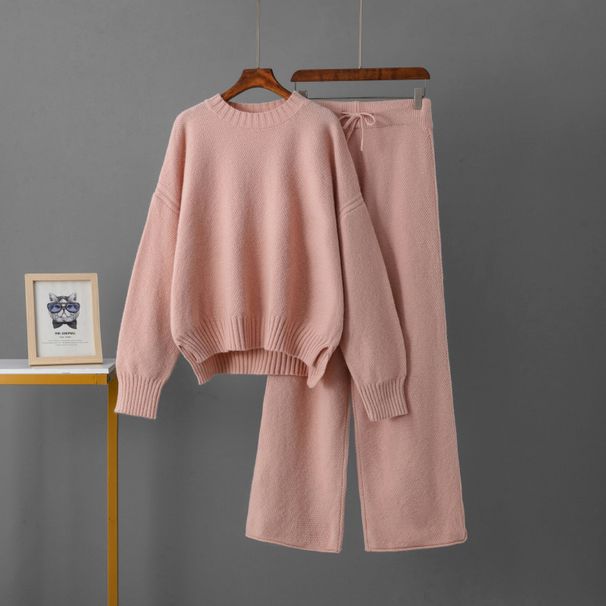 Women's Casual Knit Sweater Wide Leg Pants Set Cozy Autumn Winter Outfit Loose Fit Comfortable Stretch Fabric_ecoleips.com
