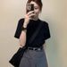 Summer Women's Retro Black Short-sleeved T-shirt Women's Pure Cotton Inner Fashion Bottoming Shirt Solid Color T-shirt Top_ecoleips.com