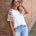 2025 Spring New Pullover Round Neck Three-Quarter Sleeve Top Women, European And American Casual Style Floral Crochet_ecoleips.com