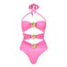 Women's Clothing Pink Halter Strap Hollow Metal Flower One Piece Swimsuit Women_ecoleips.com